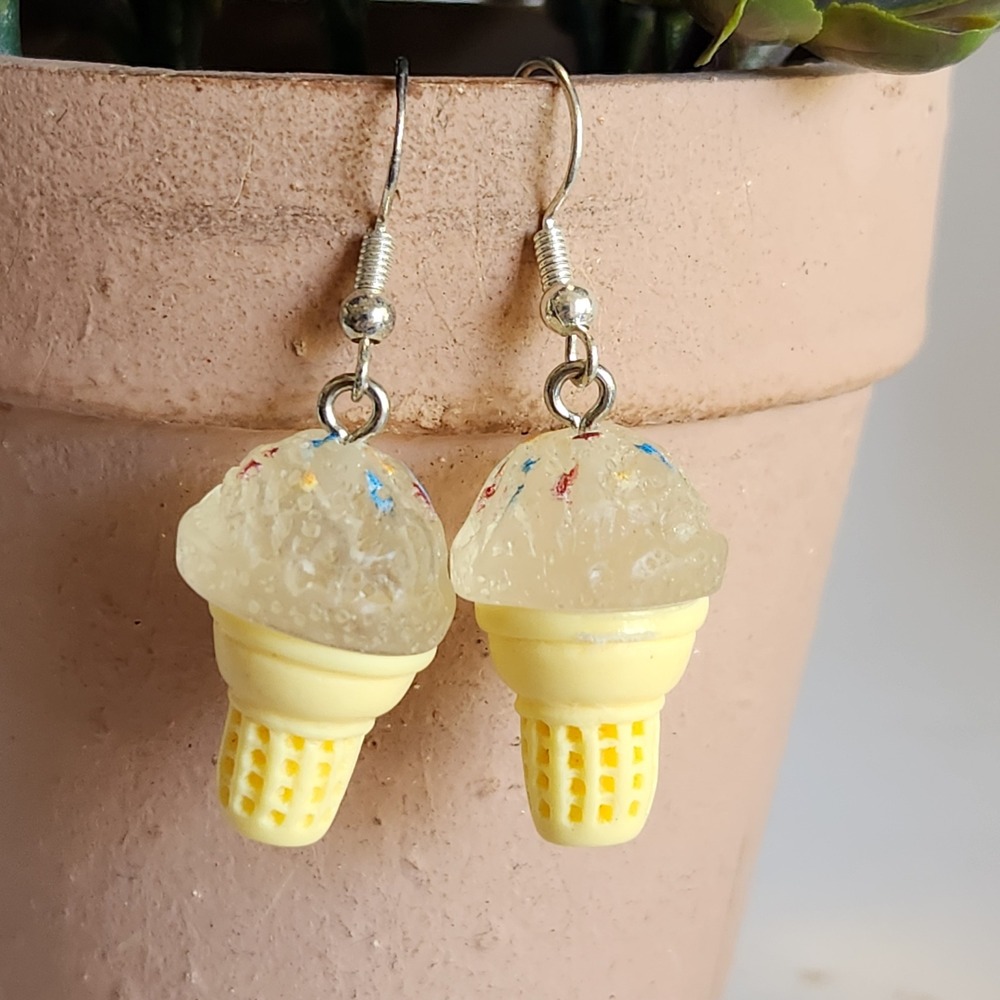 Handmade Ice Cream Cone Dangle Earrings Sprinkles Novelty Foodie Jewelry Women